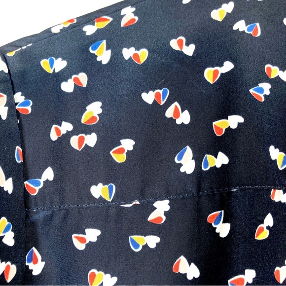 Uniqlo Shirt Long sleeves  Heart Print Tie Neck Blouse Small Black Button Down - Picture 10 of 15